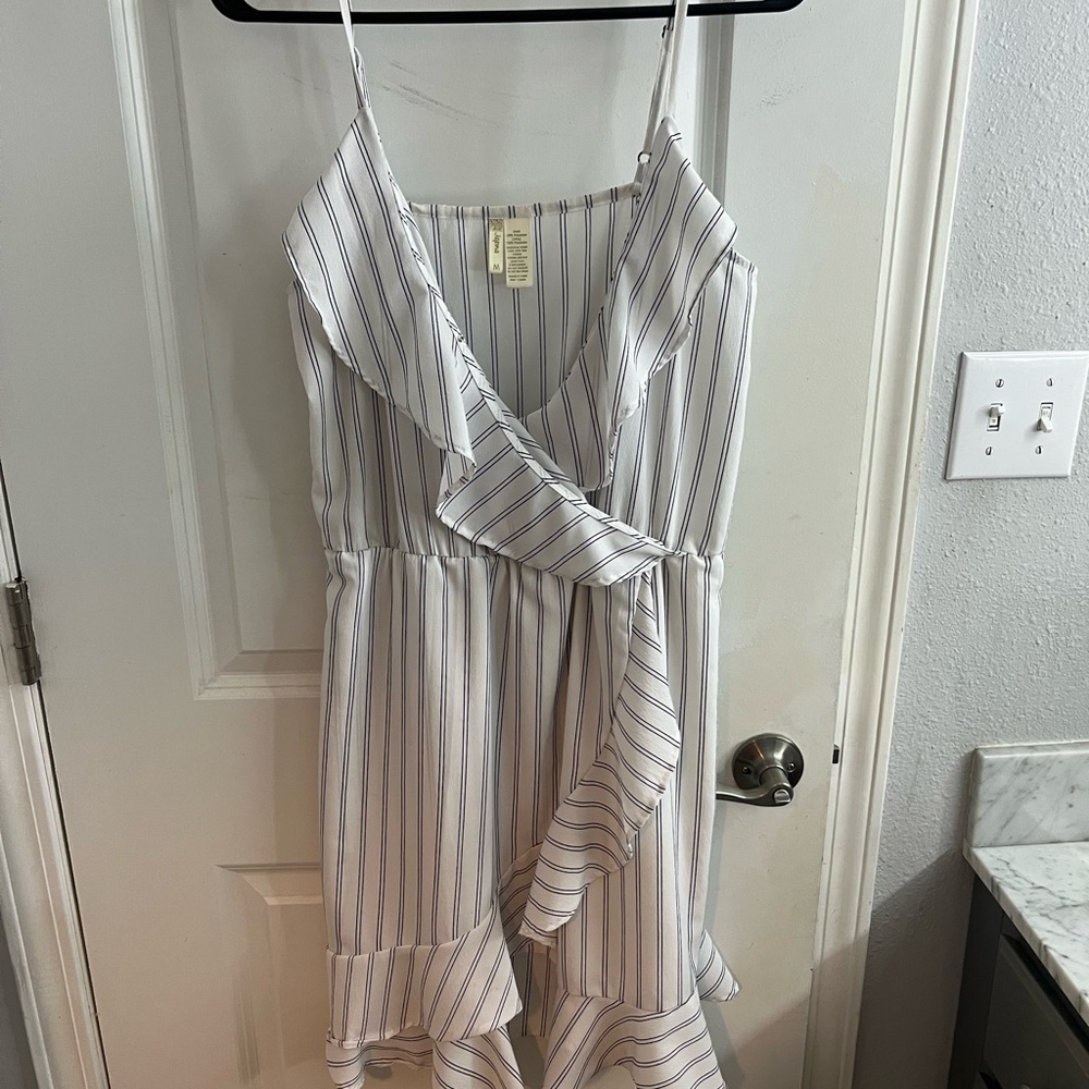 Striped Ruffle Wrap Dress